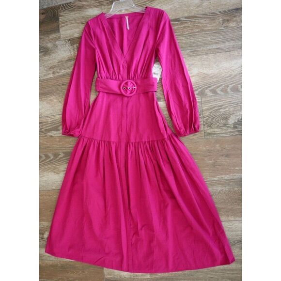 Free People OB1101164 Women's Sz XS Myrtle Magenta Kendra Belted Dress - Picture 8 of 12